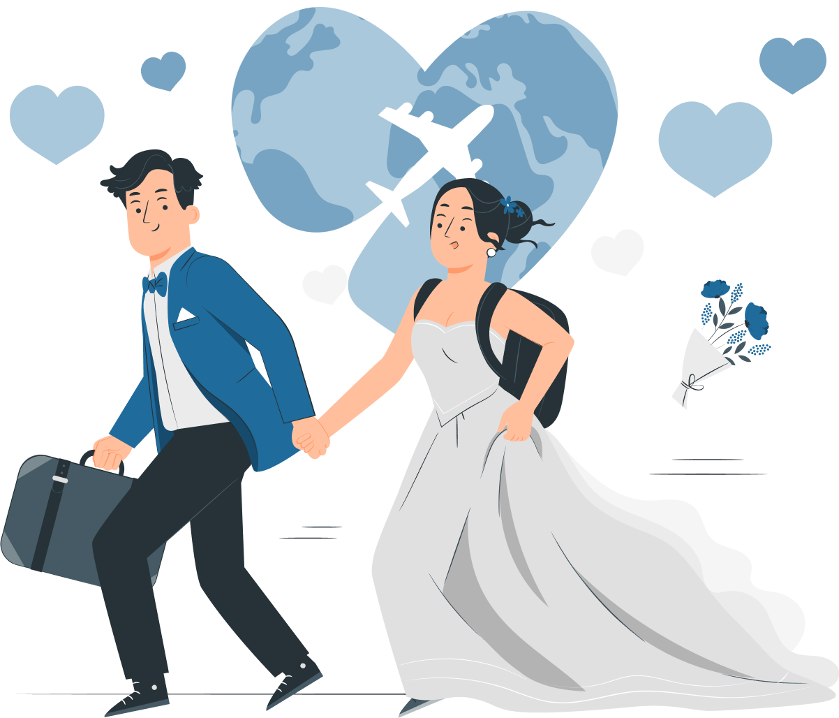 Newlywed couple travelling abroad, reflecting partner visa and migration assistance. This highlights the commitment and expertise of IME Advisors in providing bespoked migration and visa services.