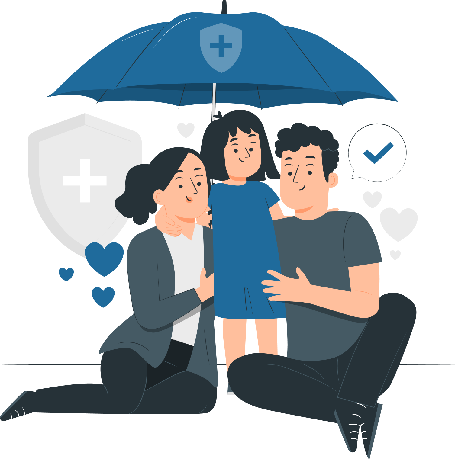 Family sitting together under an umbrella, reflecting visa support, protection, and care during migration. This highlights the commitment and expertise of IME Advisors in providing bespoked migration and visa services.