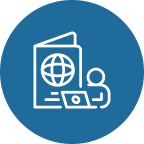 Icon of an open passport with a globe and a person at a laptop, displaying migration and Australian visa consultation services. This highlights the commitment and expertise of IME Advisors in providing bespoked migration and visa services.