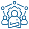 Icon of global connections with people and arrows, representing immigration and education services. This highlights the commitment and expertise of IME Advisors in providing bespoked migration and visa services.